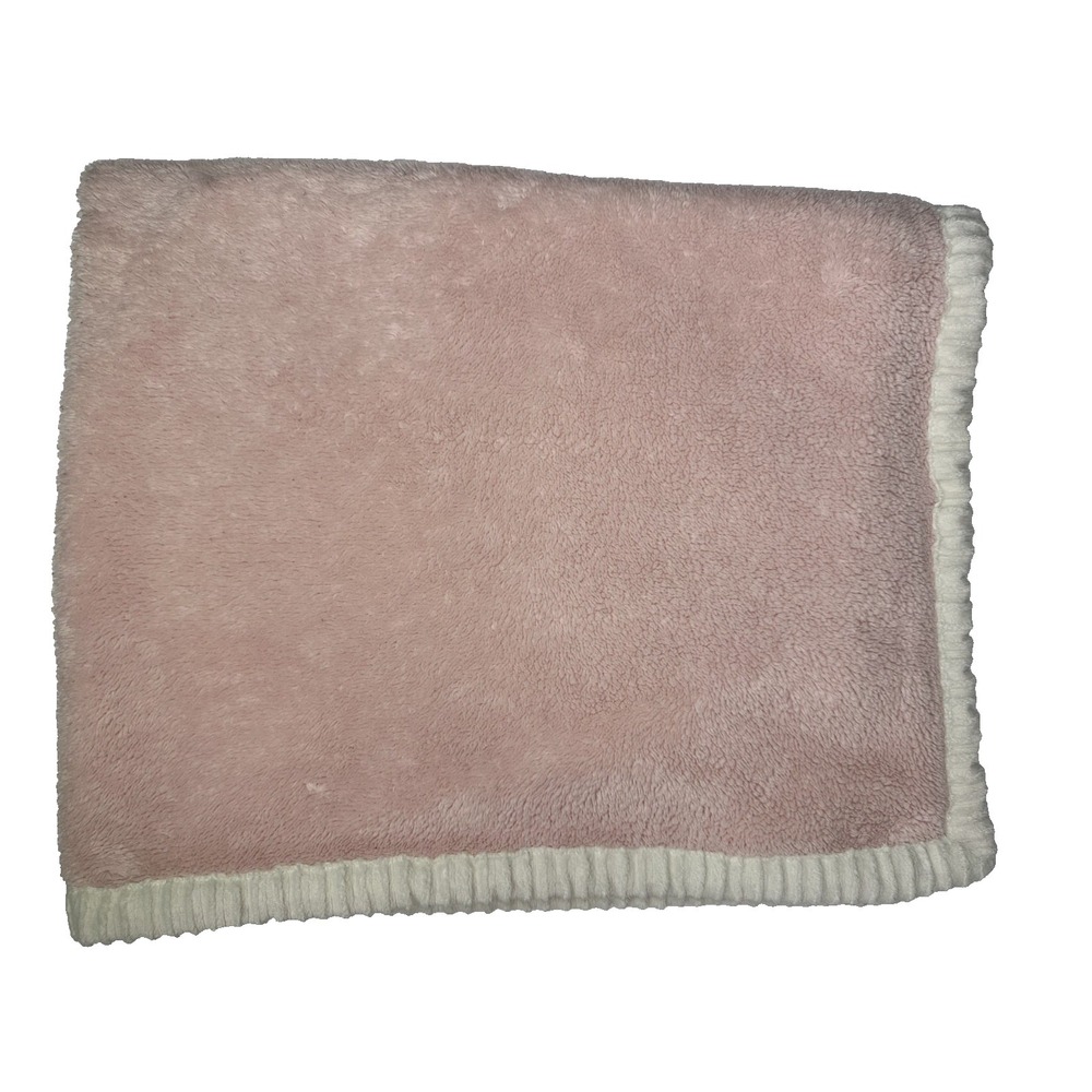Chick Pea Baby Blanket Pink Off White Ribbed Trim Girl Lovey Plush Soft 30 x 36"
